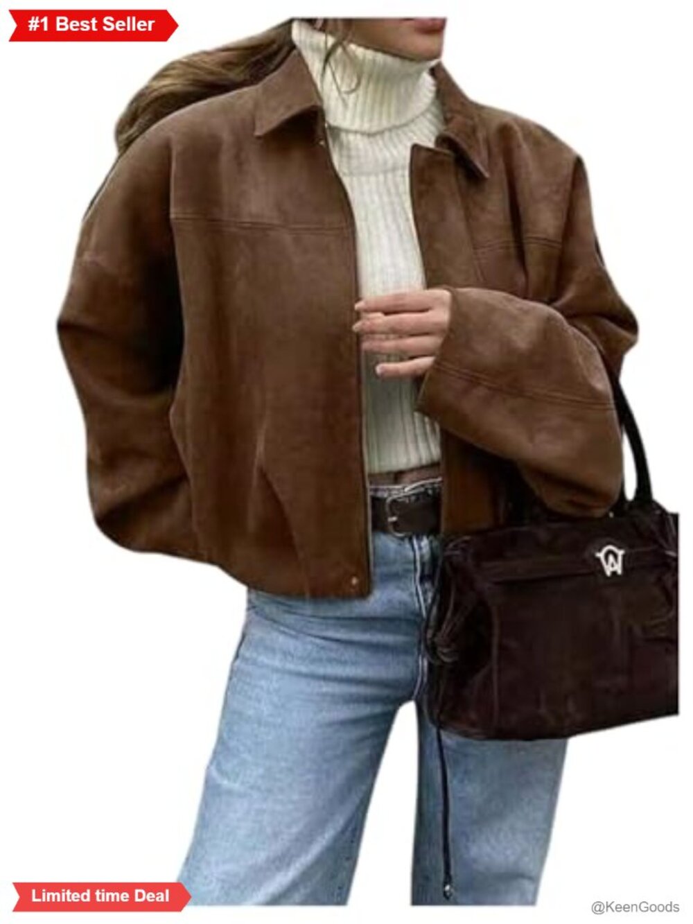 Faux Suede Zip Up Bomber Jacket Long Sleeve Streetwear